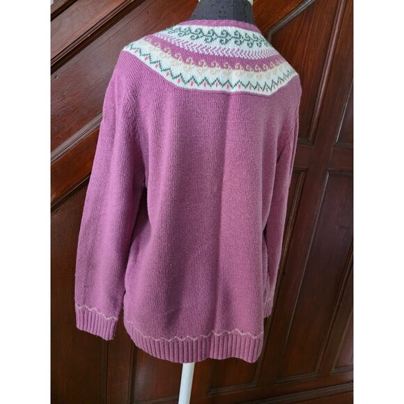 Blair Womens Nordic Knit Cardigan Sweater M Purple Wool Blend - Picture 3 of 8